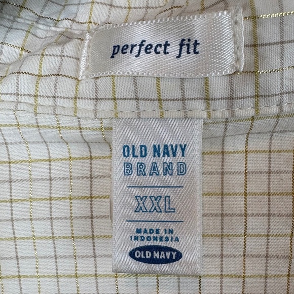 Old Navy Cream/Gold Shimmer Patterned Western Long Sleeve "Perfect Fit" Shirt - Picture 9 of 10